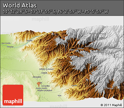 Physical 3D Map of the Area around 13° 55' 11" S, 75° 34' 29" W