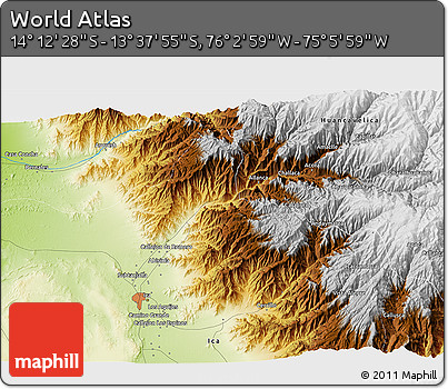 Physical 3D Map of the Area around 13° 55' 11" S, 75° 34' 29" W