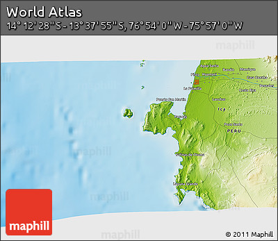 Physical 3D Map of the Area around 13° 55' 11" S, 76° 25' 30" W
