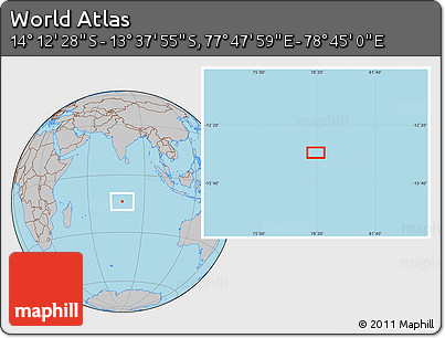 Gray Location Map of the Area around 13° 55' 11" S, 78° 16' 30" E