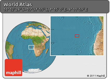 Satellite Location Map of the Area around 13° 55' 11" S, 7° 43' 29" E