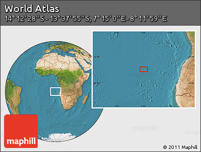 Satellite Location Map of the Area around 13° 55' 11" S, 7° 43' 29" E