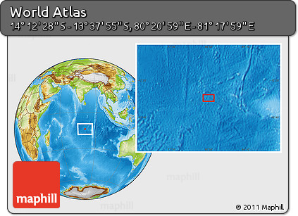 Physical Location Map of the Area around 13° 55' 11" S, 80° 49' 29" E