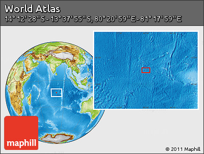 Physical Location Map of the Area around 13° 55' 11" S, 80° 49' 29" E