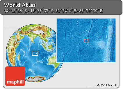 Physical Location Map of the Area around 13° 55' 11" S, 83° 22' 30" E