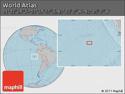 Gray Location Map of the Area around 13° 55' 11" S, 83° 13' 29" W, hill shading