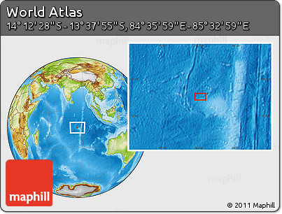 Physical Location Map of the Area around 13° 55' 11" S, 85° 4' 29" E