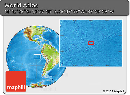 Physical Location Map of the Area around 13° 55' 11" S, 88° 19' 29" W