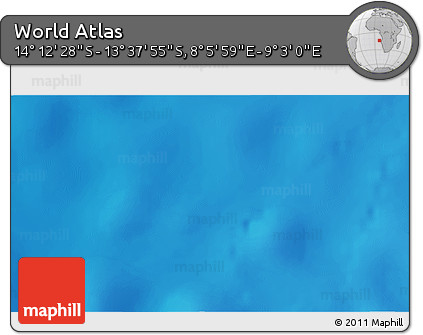 Physical 3D Map of the Area around 13° 55' 11" S, 8° 34' 29" E