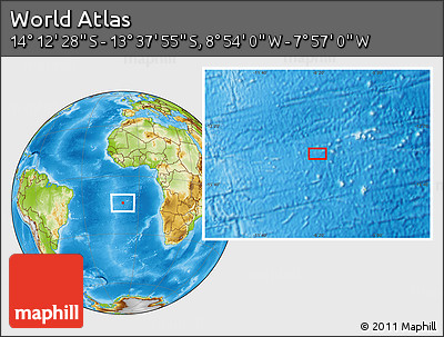 Physical Location Map of the Area around 13° 55' 11" S, 8° 25' 30" W