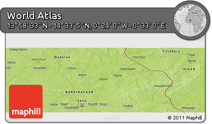 Physical Panoramic Map of the Area around 14° 15' 49" N, 0° 4' 30" E