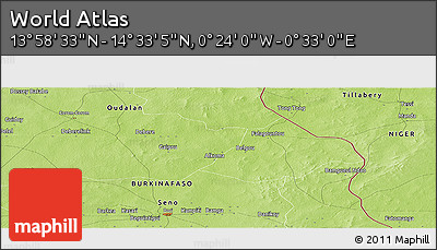 Physical Panoramic Map of the Area around 14° 15' 49" N, 0° 4' 30" E