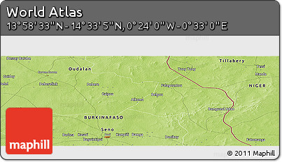 Physical Panoramic Map of the Area around 14° 15' 49" N, 0° 4' 30" E