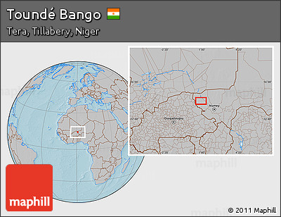 Gray Location Map of Toundé Bango, hill shading
