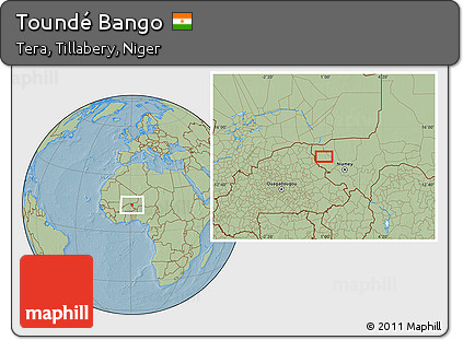 Savanna Style Location Map of Toundé Bango, hill shading