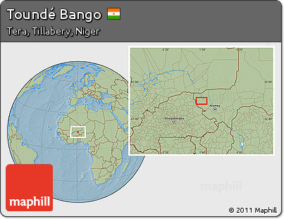 Savanna Style Location Map of Toundé Bango, hill shading