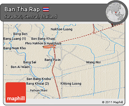 Shaded Relief Panoramic Map of Ban Tha Rap