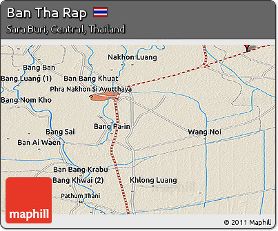 Shaded Relief Panoramic Map of Ban Tha Rap