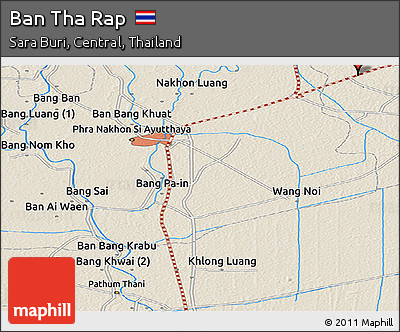 Shaded Relief Panoramic Map of Ban Tha Rap