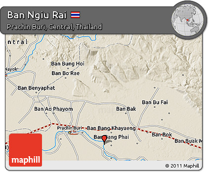 Shaded Relief 3D Map of Ban Ngiu Rai
