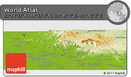 Physical Panoramic Map of the Area around 14° 15' 49" N, 101° 13' 29" E