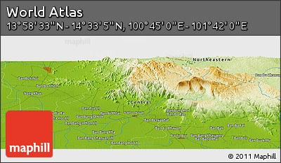 Physical Panoramic Map of the Area around 14° 15' 49" N, 101° 13' 29" E