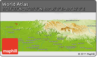 Physical Panoramic Map of the Area around 14° 15' 49" N, 101° 13' 29" E