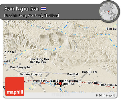 Shaded Relief Panoramic Map of Ban Ngiu Rai