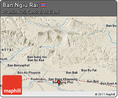 Shaded Relief Panoramic Map of Ban Ngiu Rai