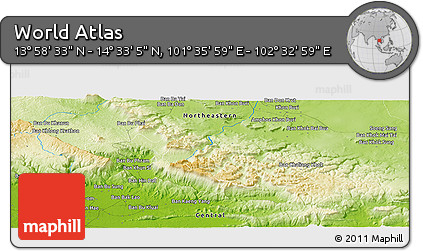 Physical Panoramic Map of the Area around 14° 15' 49" N, 102° 4' 29" E