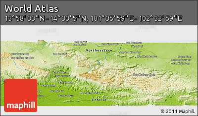 Physical Panoramic Map of the Area around 14° 15' 49" N, 102° 4' 29" E