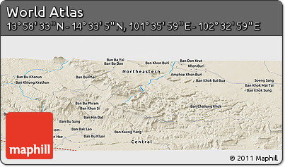 Shaded Relief Panoramic Map of the Area around 14° 15' 49" N, 102° 4' 29" E