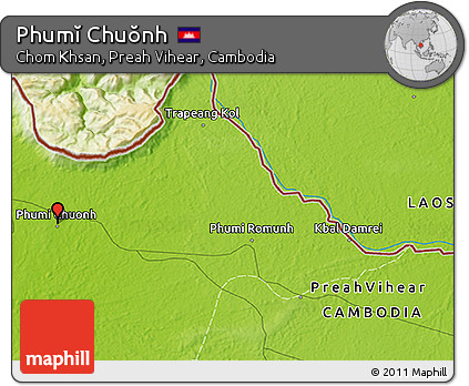 Physical 3D Map of Phumĭ Chuŏnh