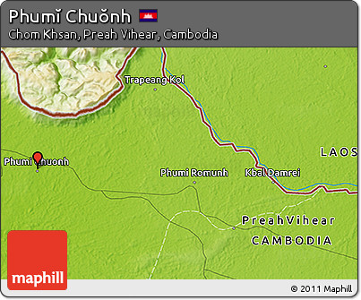 Physical 3D Map of Phumĭ Chuŏnh