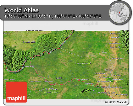 Satellite 3D Map of the Area around 14° 15' 49" N, 105° 28' 29" E