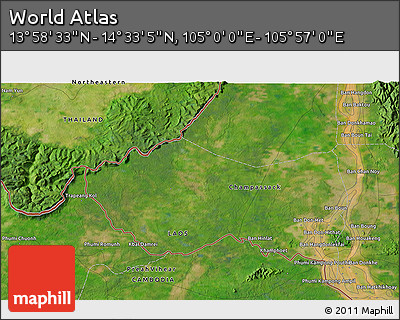 Satellite 3D Map of the Area around 14° 15' 49" N, 105° 28' 29" E