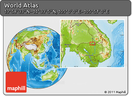 Physical Location Map of the Area around 14° 15' 49" N, 105° 28' 29" E