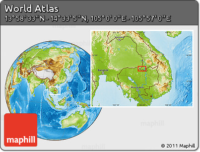 Physical Location Map of the Area around 14° 15' 49" N, 105° 28' 29" E