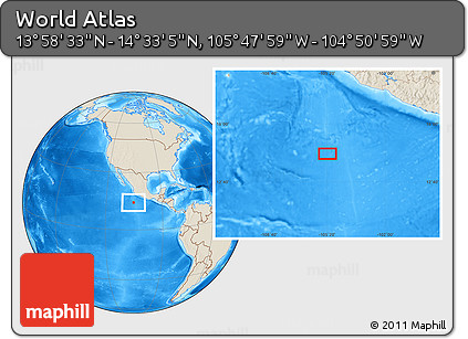 Shaded Relief Location Map of the Area around 14° 15' 49" N, 105° 19' 29" W