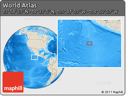 Shaded Relief Location Map of the Area around 14° 15' 49" N, 105° 19' 29" W