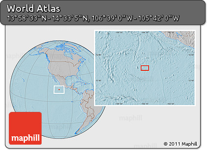 Gray Location Map of the Area around 14° 15' 49" N, 106° 10' 30" W, hill shading