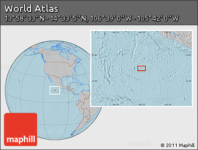 Gray Location Map of the Area around 14° 15' 49" N, 106° 10' 30" W, hill shading