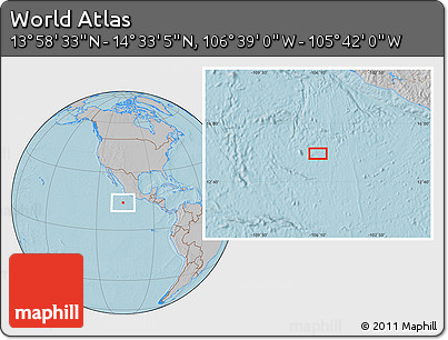 Gray Location Map of the Area around 14° 15' 49" N, 106° 10' 30" W, hill shading
