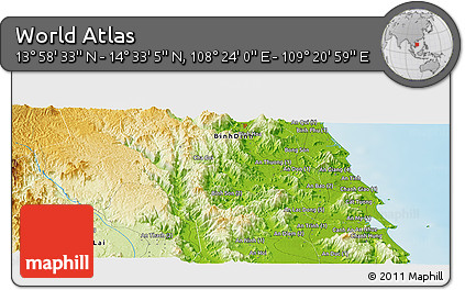 Physical Panoramic Map of the Area around 14° 15' 49" N, 108° 52' 30" E