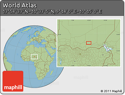 Savanna Style Location Map of the Area around 14° 15' 49" N, 10° 16' 30" E