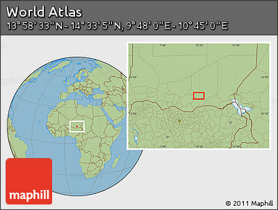 Savanna Style Location Map of the Area around 14° 15' 49" N, 10° 16' 30" E
