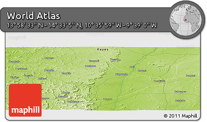 Physical Panoramic Map of the Area around 14° 15' 49" N, 10° 7' 30" W