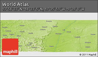 Physical Panoramic Map of the Area around 14° 15' 49" N, 10° 7' 30" W