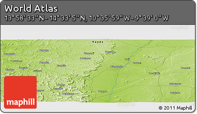 Physical Panoramic Map of the Area around 14° 15' 49" N, 10° 7' 30" W