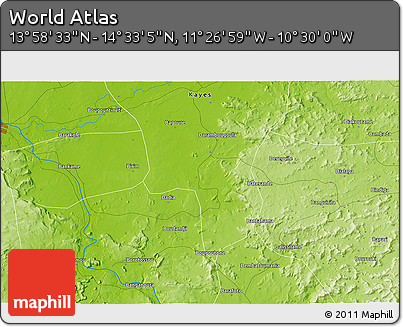 Physical 3D Map of the Area around 14° 15' 49" N, 10° 58' 29" W